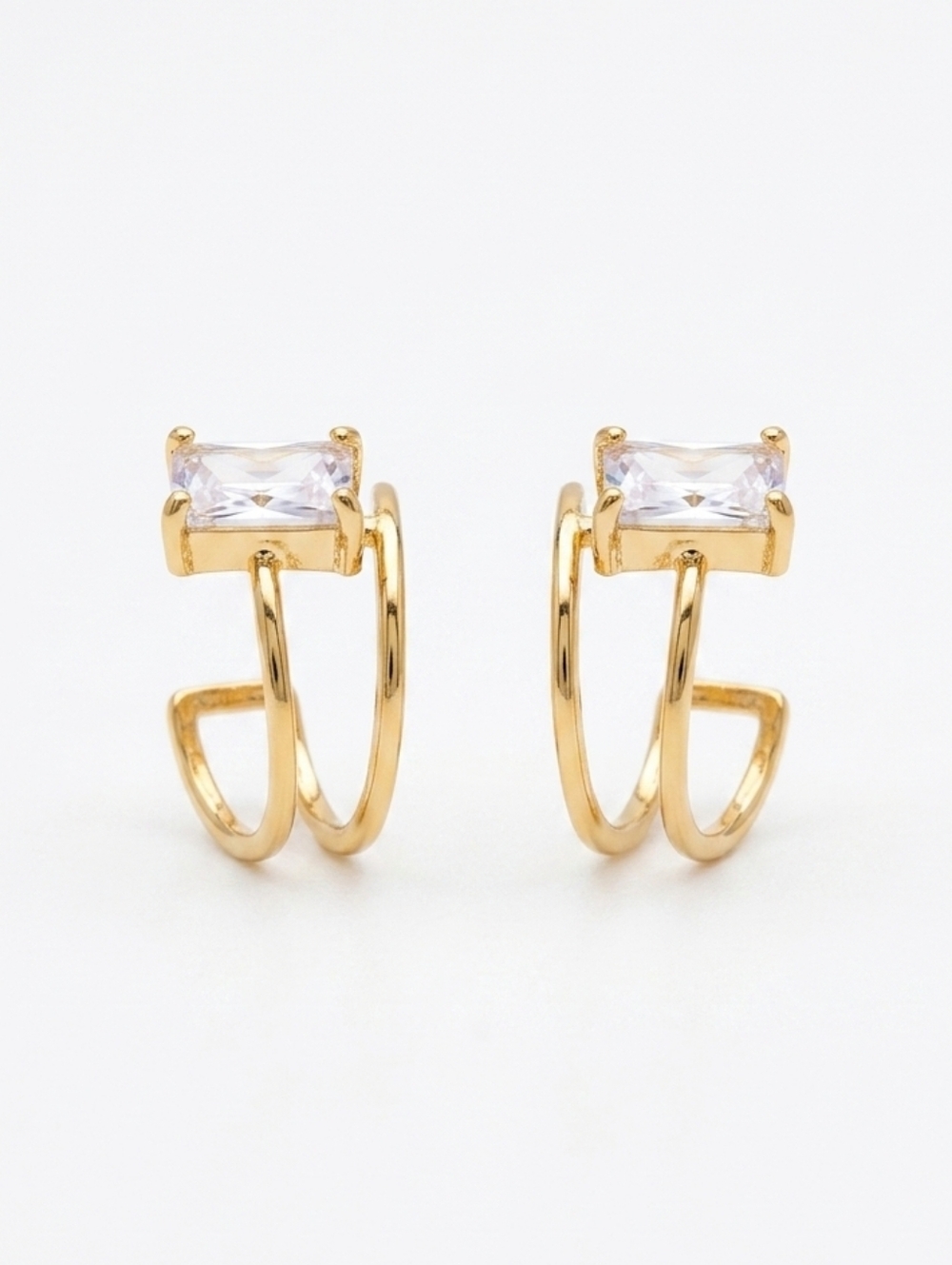 Evereve Alessia Emerald-Cut CZ Stud Huggie Earrings